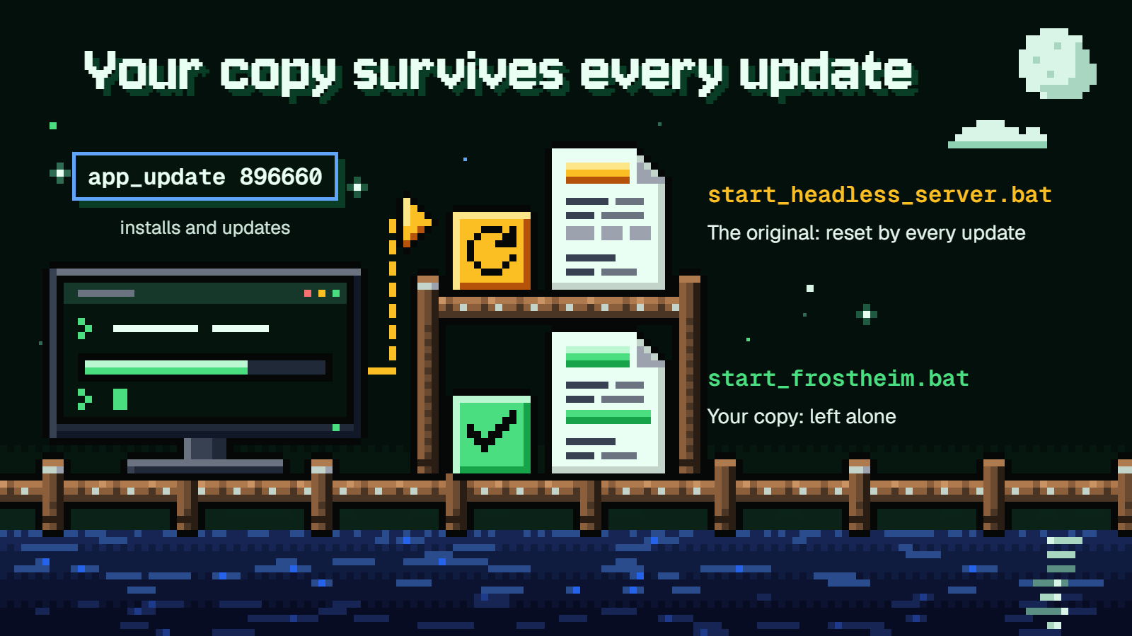 app_update 896660 resets the original start_headless_server.bat, while the copy start_frostheim.bat is left alone.
